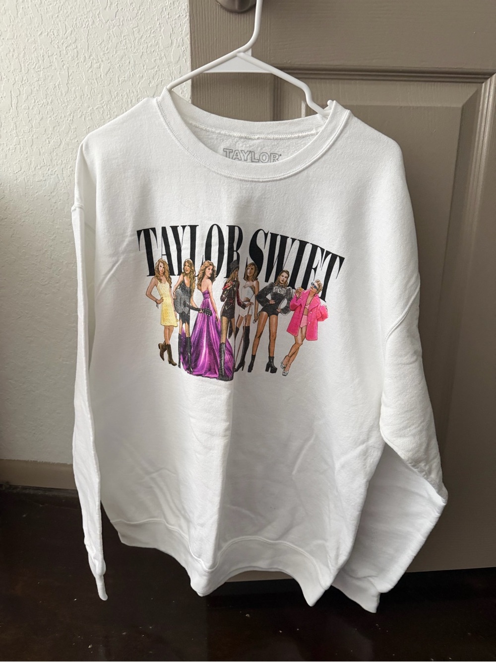 Taylor Graphic Crewneck Sweatshirt - White with Pink, Purple, Yellow Accents